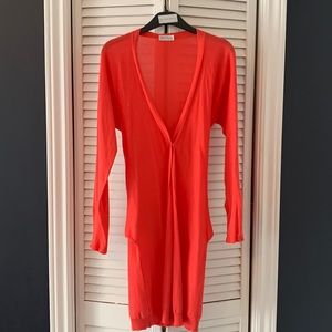 Brunello Cucinelli silk-blend long, cardinal red cardigan, size XS